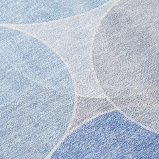 8' Sky Blue And Blue Round Geometric Washable Indoor Outdoor Area Rug Photo 6