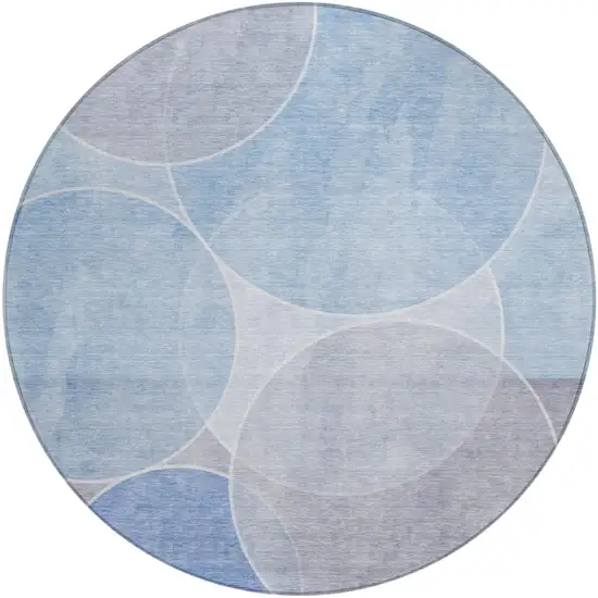 8' Sky Blue And Blue Round Geometric Washable Indoor Outdoor Area Rug Photo 2