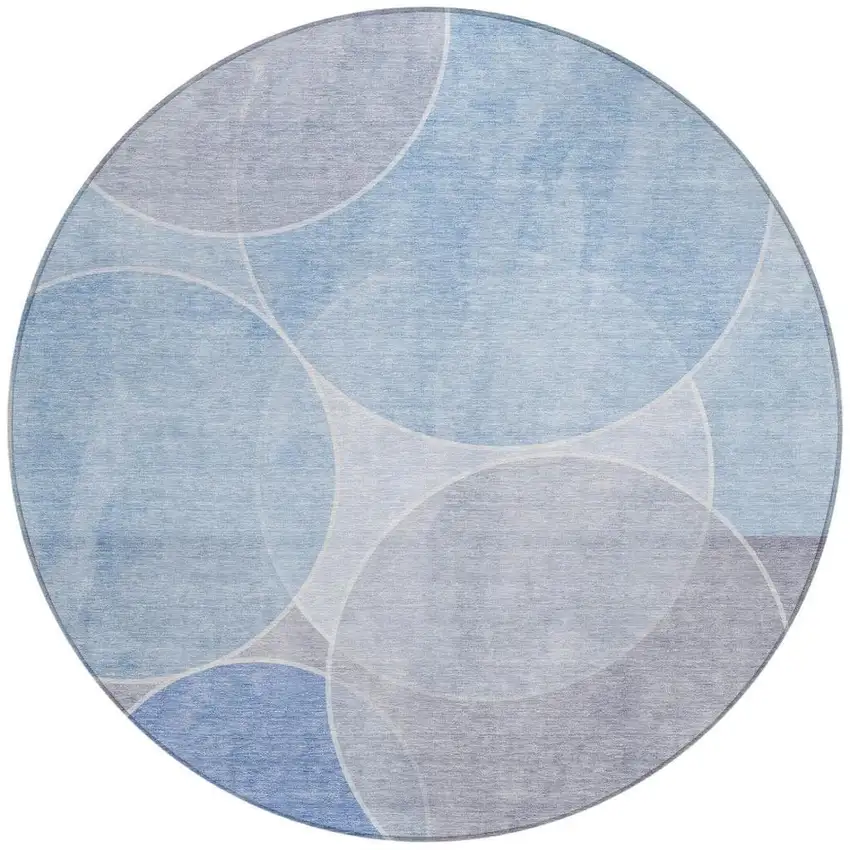 8' Sky Blue And Blue Round Geometric Washable Indoor Outdoor Area Rug Photo 4