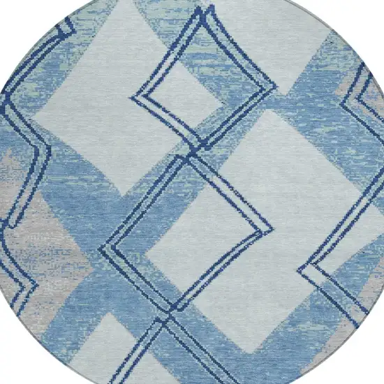 8' Sky Blue And Blue Round Geometric Washable Indoor Outdoor Area Rug Photo 1