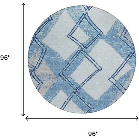8' Sky Blue And Blue Round Geometric Washable Indoor Outdoor Area Rug Photo 6