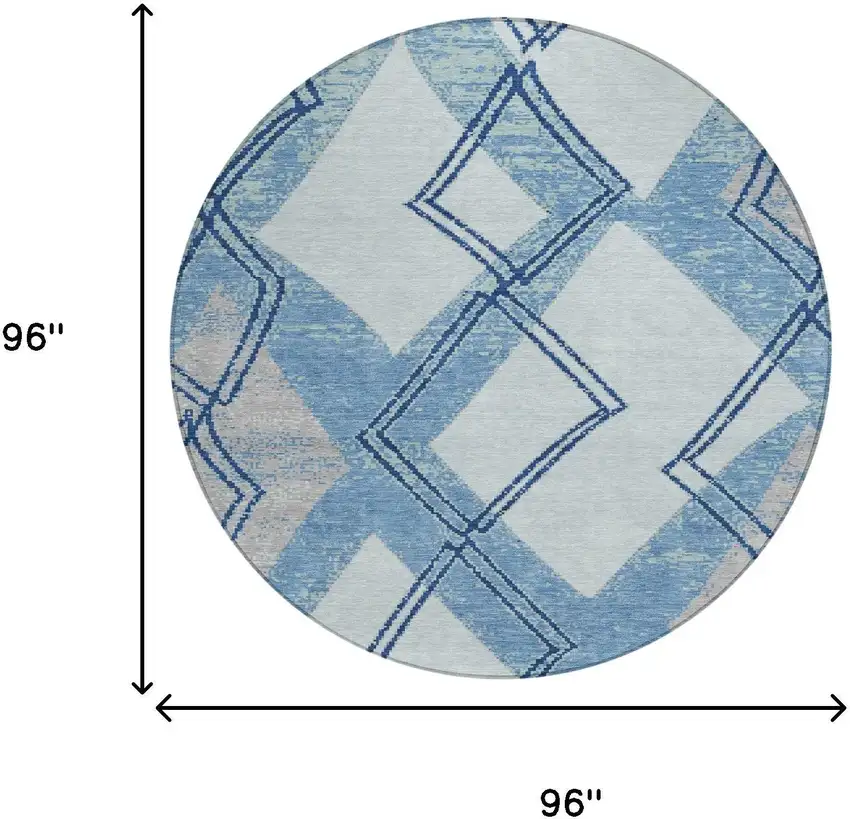 8' Sky Blue And Blue Round Geometric Washable Indoor Outdoor Area Rug Photo 6