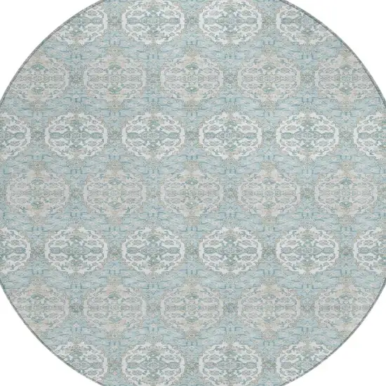8' Sky Blue And Blue Round Striped Washable Indoor Outdoor Area Rug Photo 1