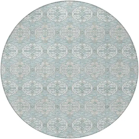 8' Sky Blue And Blue Round Striped Washable Indoor Outdoor Area Rug Photo 3