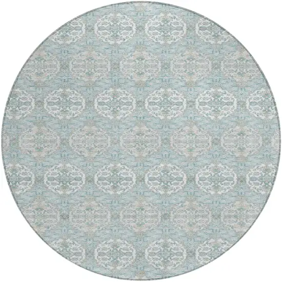 8' Sky Blue And Blue Round Striped Washable Indoor Outdoor Area Rug Photo 2