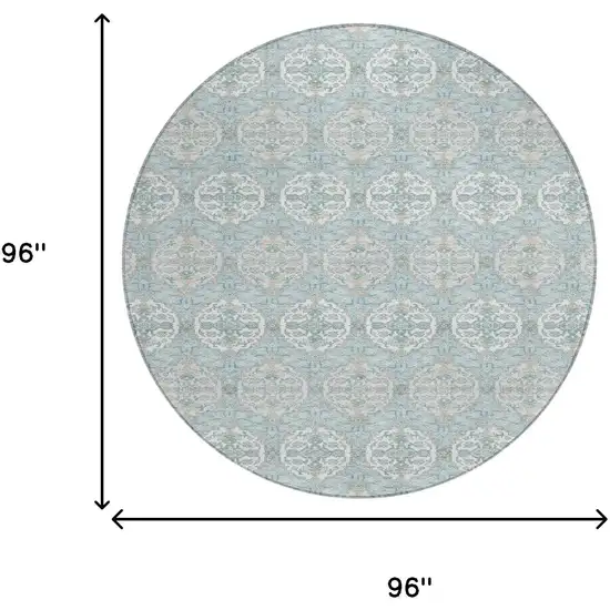 8' Sky Blue And Blue Round Striped Washable Indoor Outdoor Area Rug Photo 6