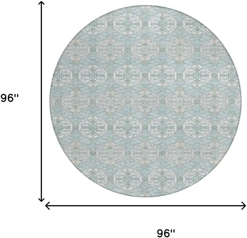 8' Sky Blue And Blue Round Striped Washable Indoor Outdoor Area Rug Photo 6