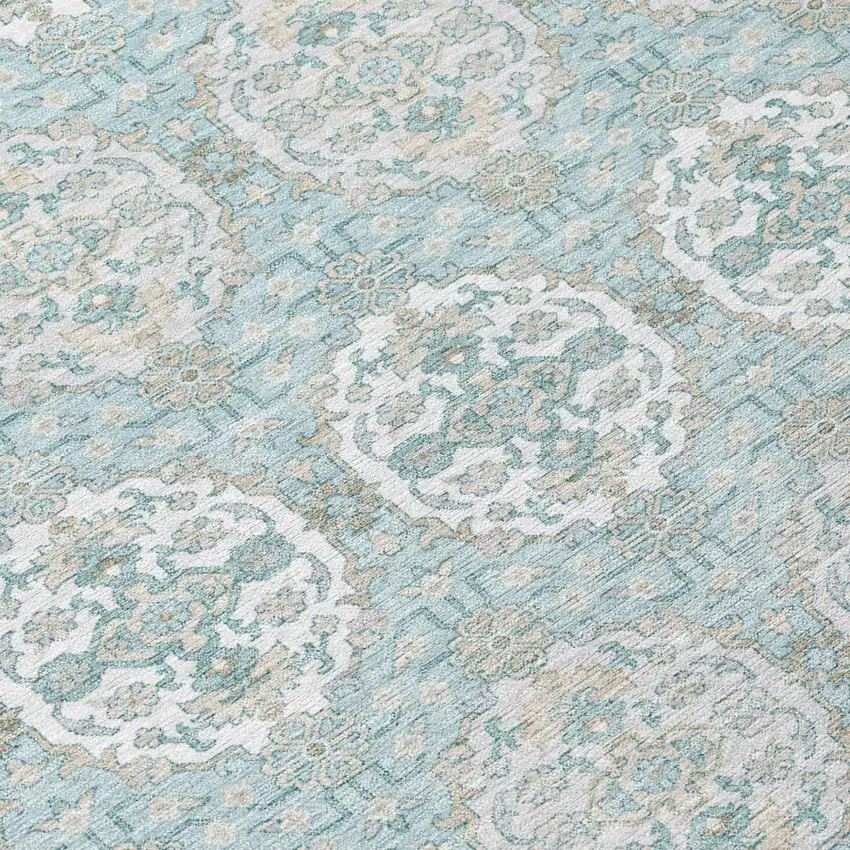 8' Sky Blue And Blue Round Striped Washable Indoor Outdoor Area Rug Photo 5