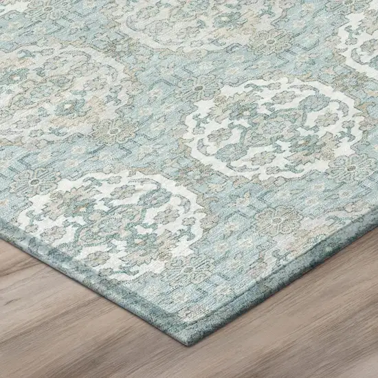 8' Sky Blue And Blue Round Striped Washable Indoor Outdoor Area Rug Photo 4