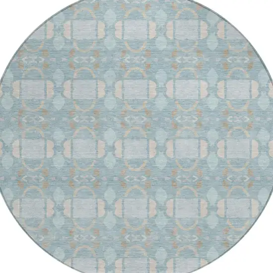 8' Sky Blue And Blue Round Striped Washable Indoor Outdoor Area Rug Photo 1
