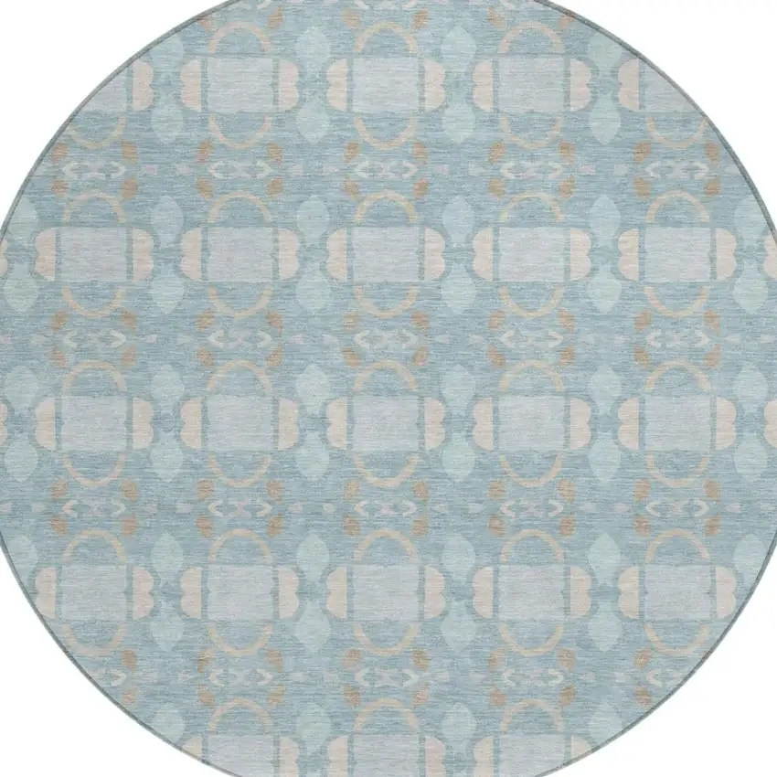 8' Sky Blue And Blue Round Striped Washable Indoor Outdoor Area Rug Photo 1