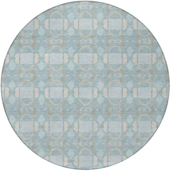 8' Sky Blue And Blue Round Striped Washable Indoor Outdoor Area Rug Photo 3