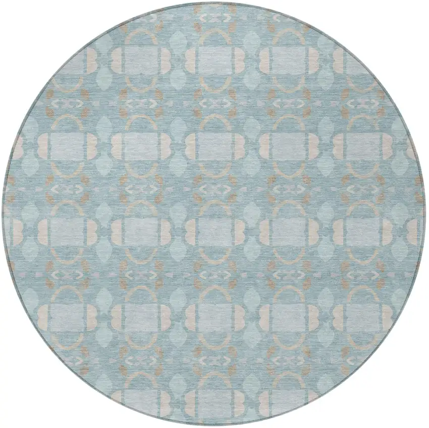 8' Sky Blue And Blue Round Striped Washable Indoor Outdoor Area Rug Photo 3