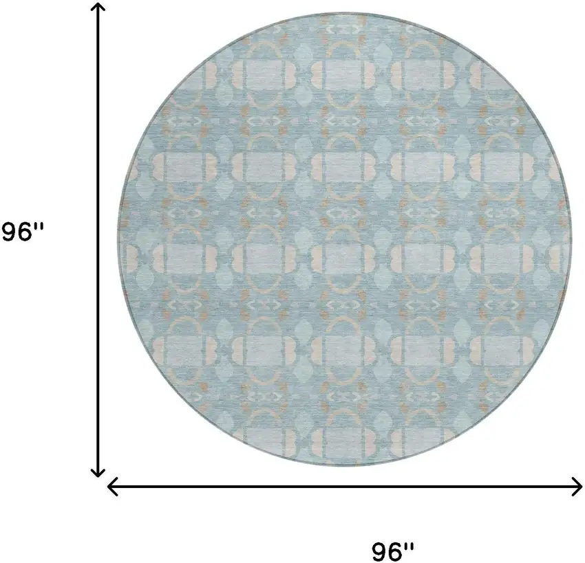 8' Sky Blue And Blue Round Striped Washable Indoor Outdoor Area Rug Photo 6