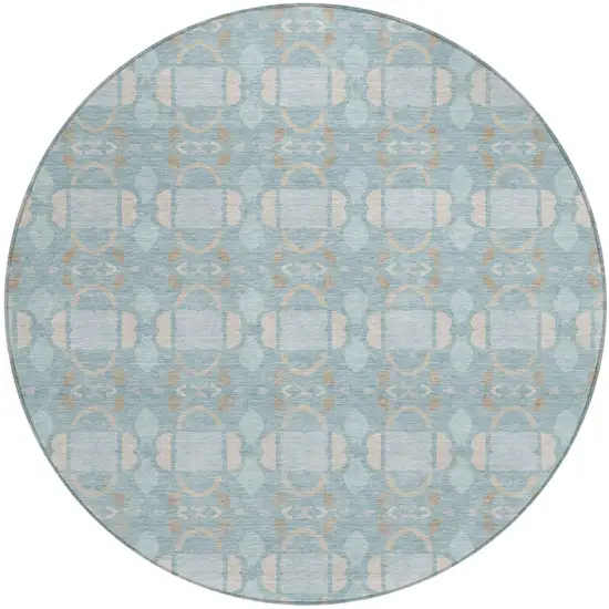 8' Sky Blue And Blue Round Striped Washable Indoor Outdoor Area Rug Photo 2