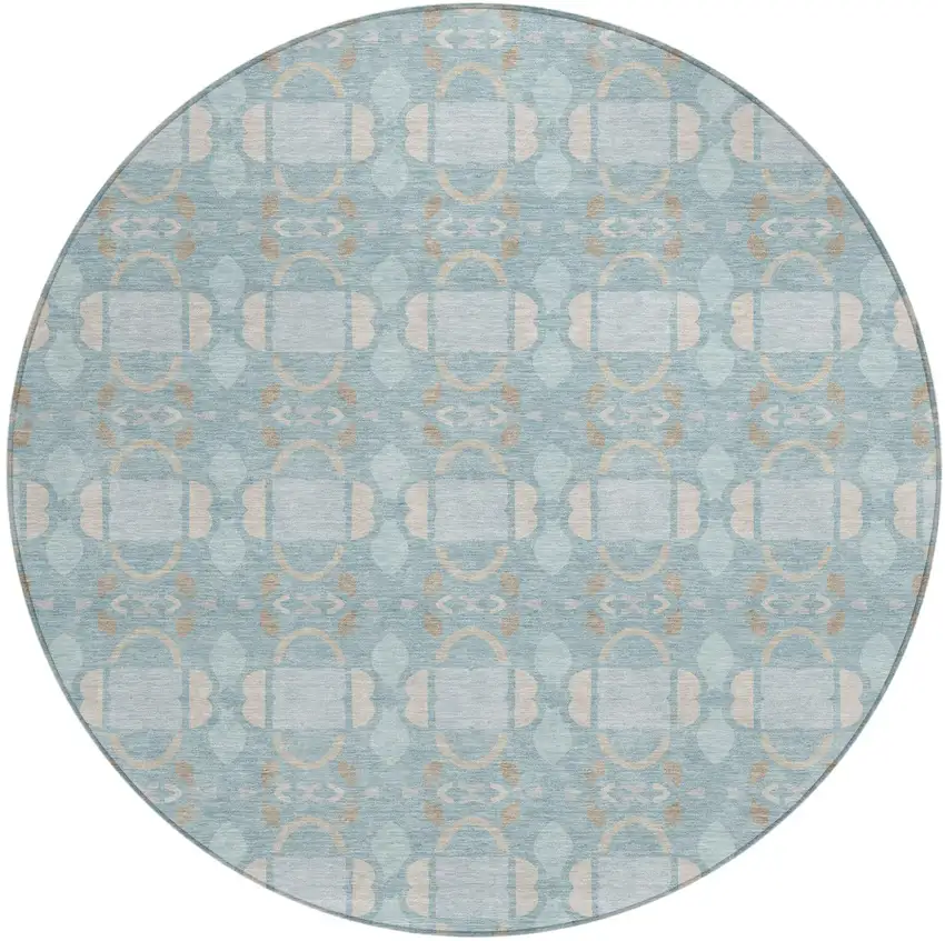 8' Sky Blue And Blue Round Striped Washable Indoor Outdoor Area Rug Photo 2