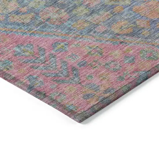 8' Sky Blue And Blush Round Aztec Washable Indoor Outdoor Area Rug Photo 8