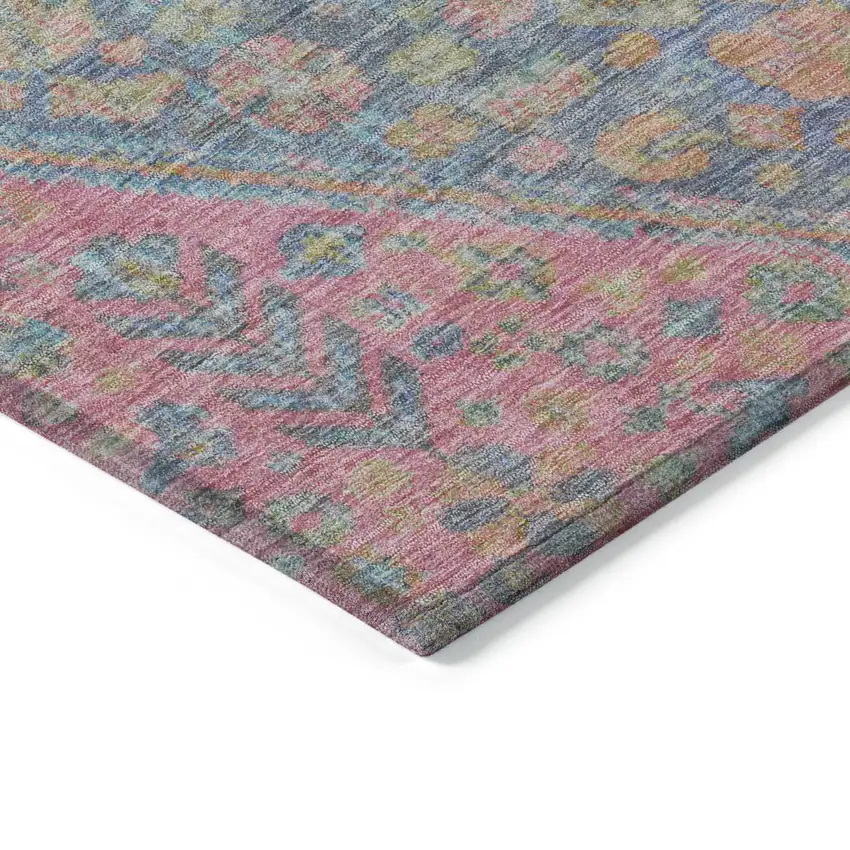 8' Sky Blue And Blush Round Aztec Washable Indoor Outdoor Area Rug Photo 8