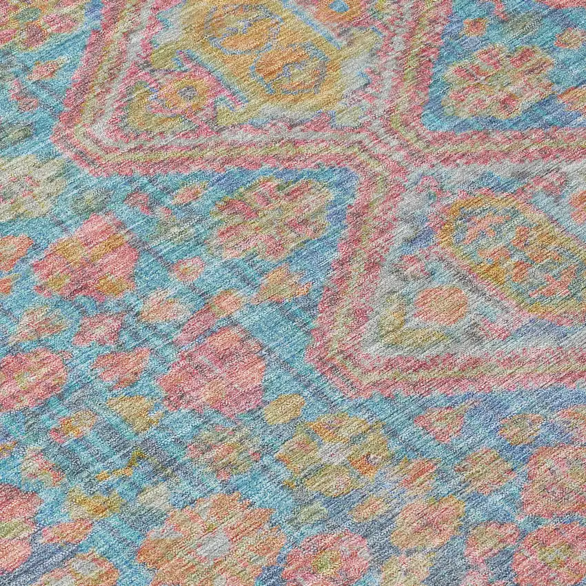 8' Sky Blue And Blush Round Aztec Washable Indoor Outdoor Area Rug Photo 9