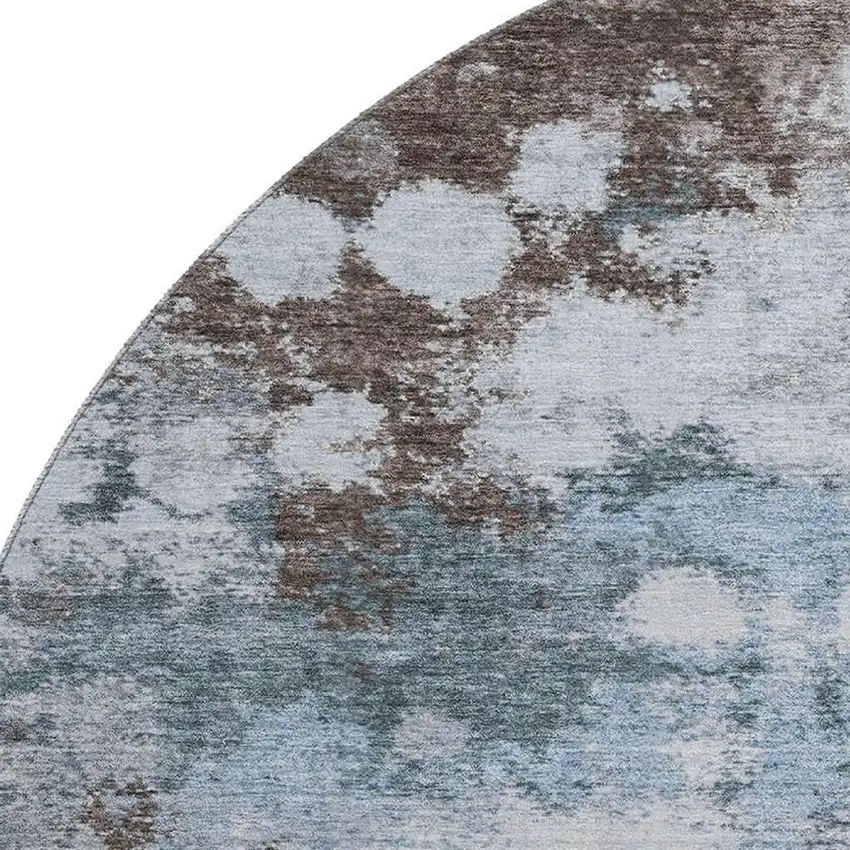 8' Sky Blue And Brown Abstract Washable Round Rug With UV Protection Photo 3