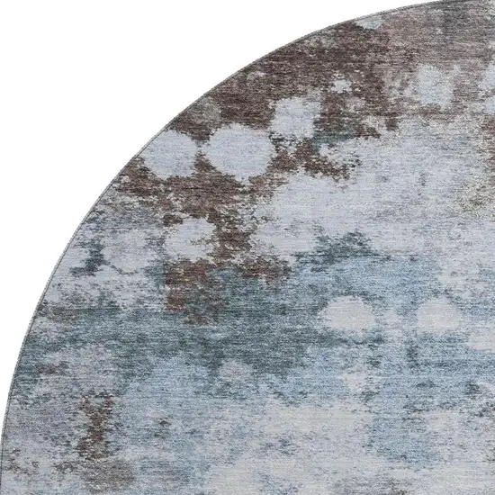 8' Sky Blue And Brown Abstract Washable Round Rug With UV Protection Photo 4