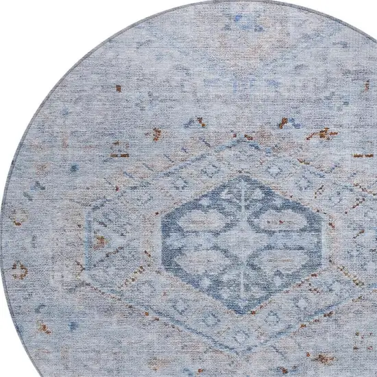 8' Sky Blue And Brown Round Medallion Washable Indoor Outdoor Area Rug Photo 2