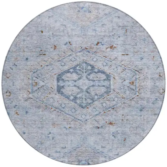 8' Sky Blue And Brown Round Medallion Washable Indoor Outdoor Area Rug Photo 3