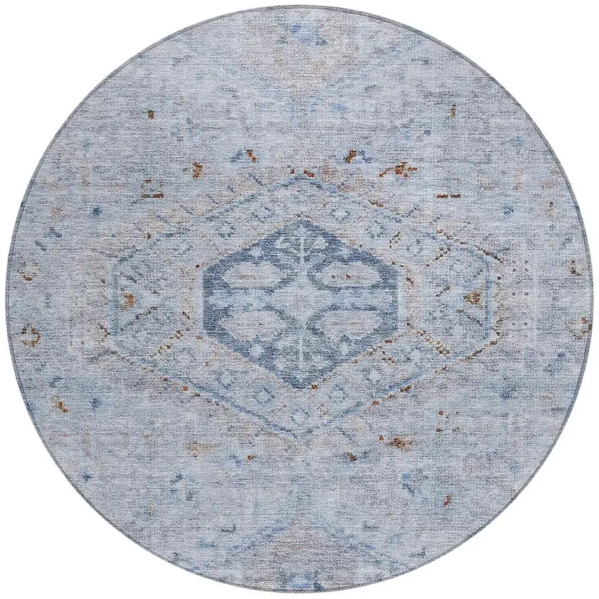8' Sky Blue And Brown Round Medallion Washable Indoor Outdoor Area Rug Photo 3