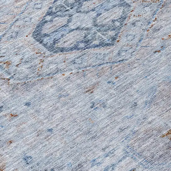 8' Sky Blue And Brown Round Medallion Washable Indoor Outdoor Area Rug Photo 9