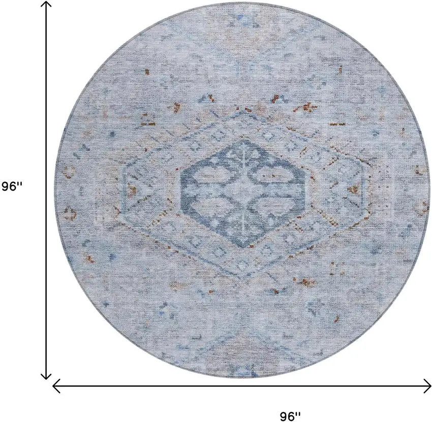 8' Sky Blue And Brown Round Medallion Washable Indoor Outdoor Area Rug Photo 3