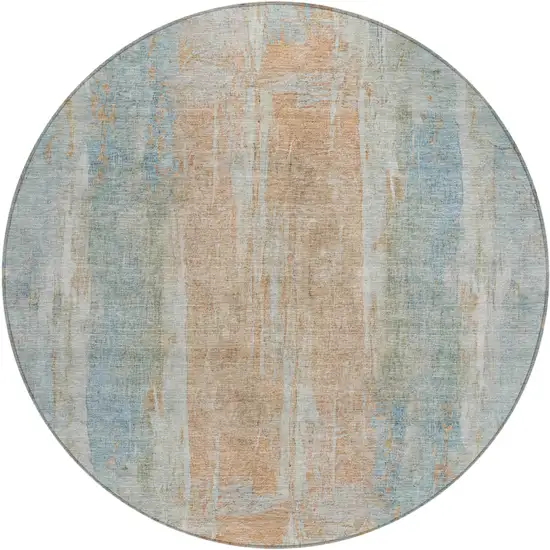 8' Sky Blue And Copper Round Abstract Washable Indoor Outdoor Area Rug Photo 2