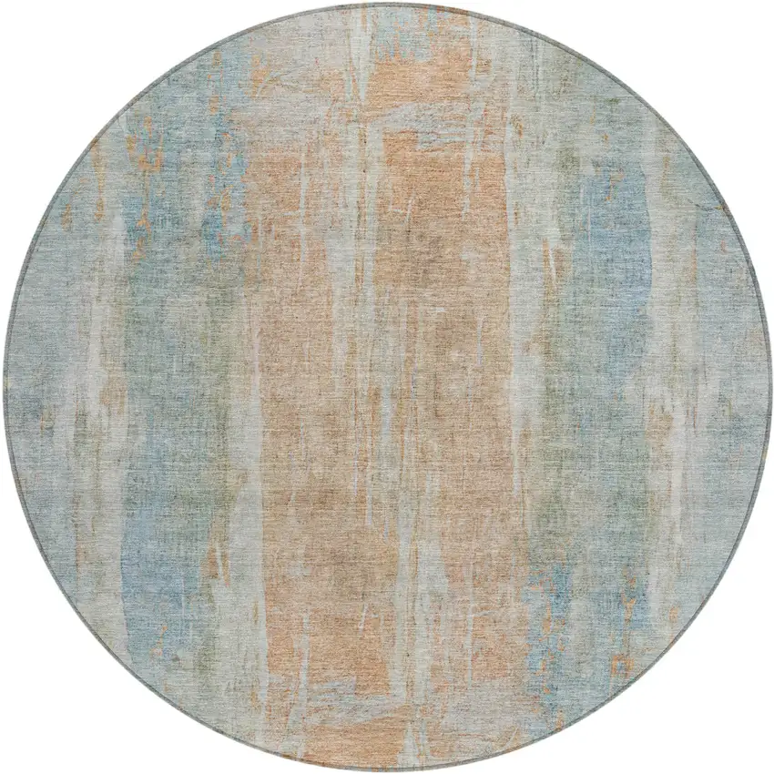 8' Sky Blue And Copper Round Abstract Washable Indoor Outdoor Area Rug Photo 2