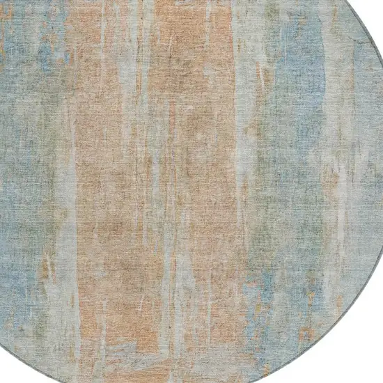 8' Sky Blue And Copper Round Abstract Washable Indoor Outdoor Area Rug Photo 7