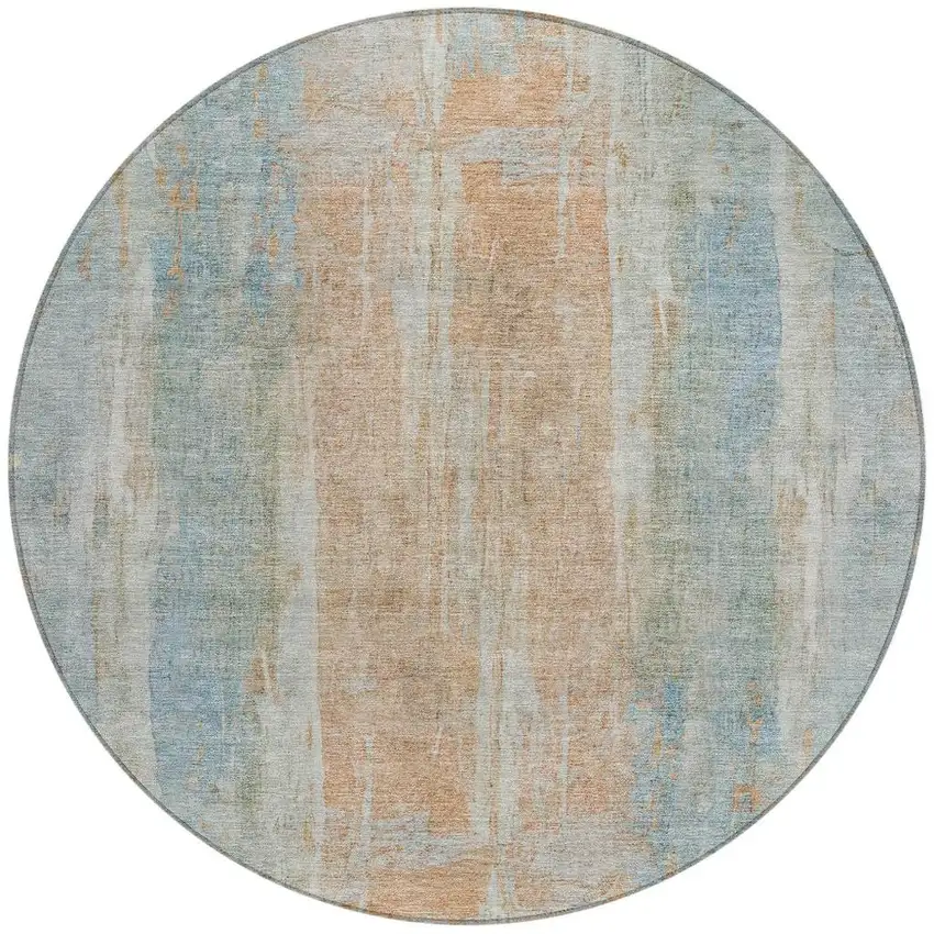 8' Sky Blue And Copper Round Abstract Washable Indoor Outdoor Area Rug Photo 4