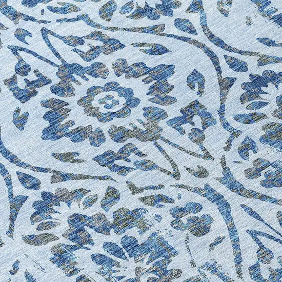 8' Sky Blue And Dark Blue Round Floral Washable Indoor Outdoor Area Rug Photo 8