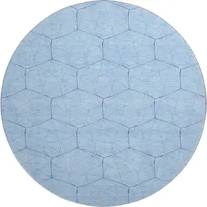 Photo of 8' Sky Blue And Denim Blue Geometric Washable Round Rug With UV Protection