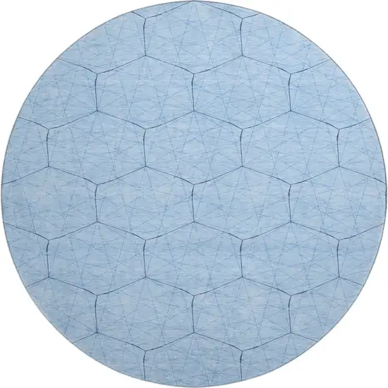 8' Sky Blue And Denim Blue Geometric Washable Round Rug With UV Protection Photo 1