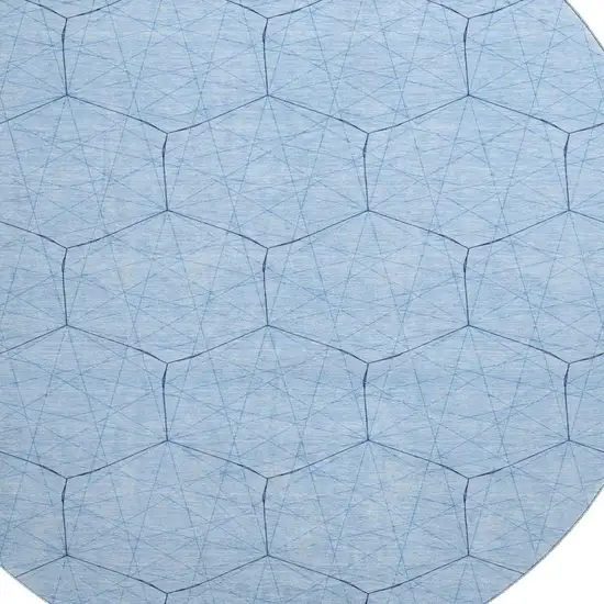 8' Sky Blue And Denim Blue Geometric Washable Round Rug With UV Protection Photo 2
