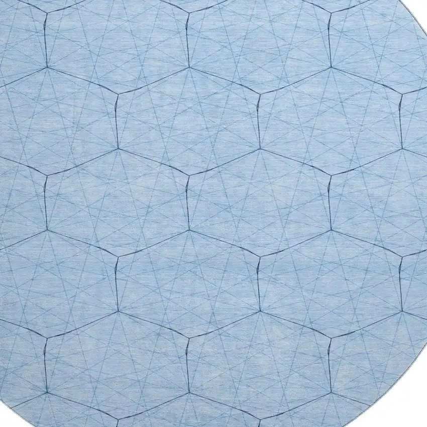 8' Sky Blue And Denim Blue Geometric Washable Round Rug With UV Protection Photo 2
