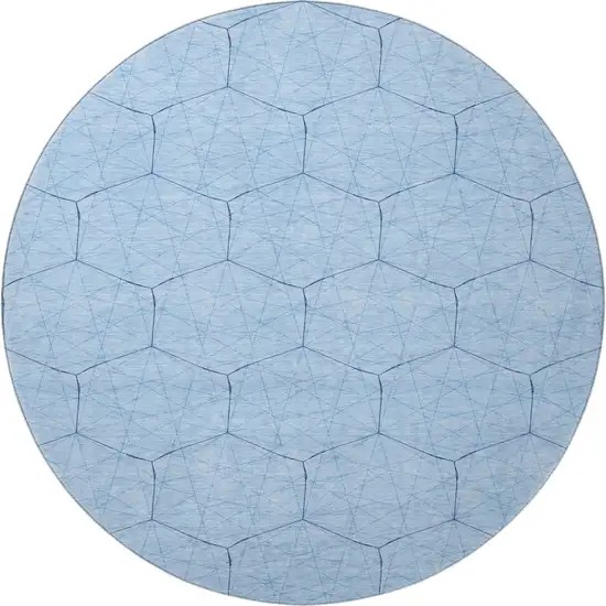 8' Sky Blue And Denim Blue Geometric Washable Round Rug With UV Protection Photo 3