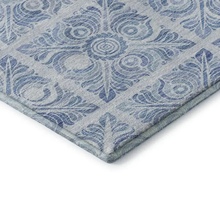 8' Sky Blue And Denim Blue Medallion Washable Round Rug With UV Protection Photo 7