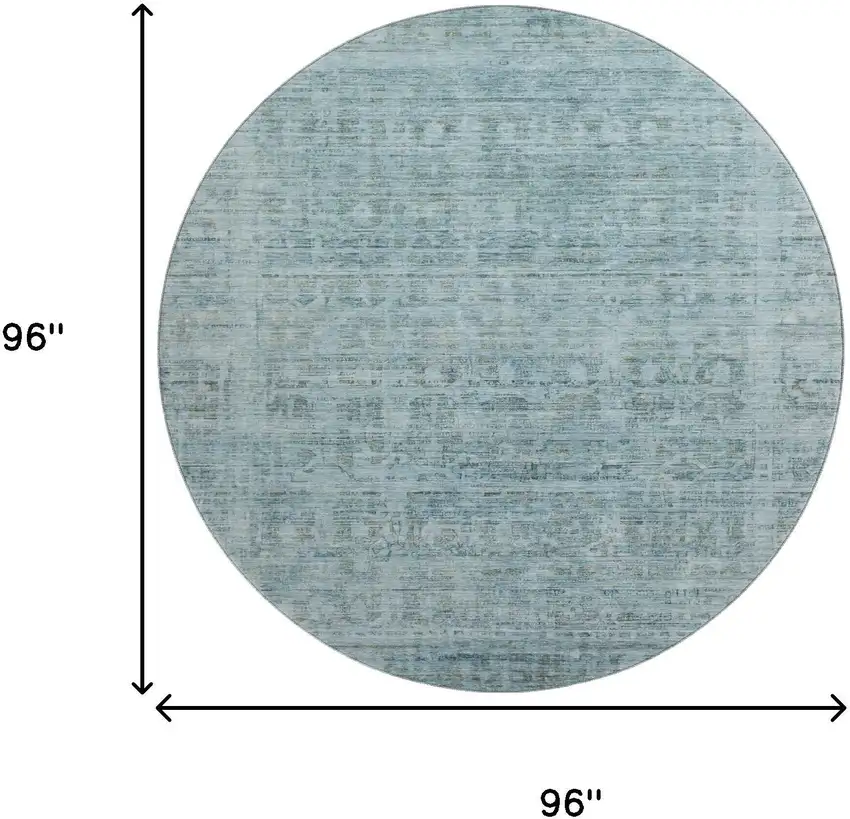 8' Sky Blue And Denim Blue Oriental Washable Round Rug With UV Protection Photo 9