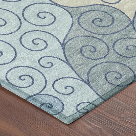 8' Sky Blue And Denim Blue Round Abstract Washable Indoor Outdoor Area Rug Photo 6