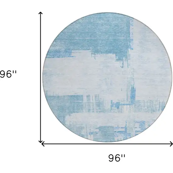 8' Sky Blue And Denim Blue Round Abstract Washable Indoor Outdoor Area Rug Photo 7