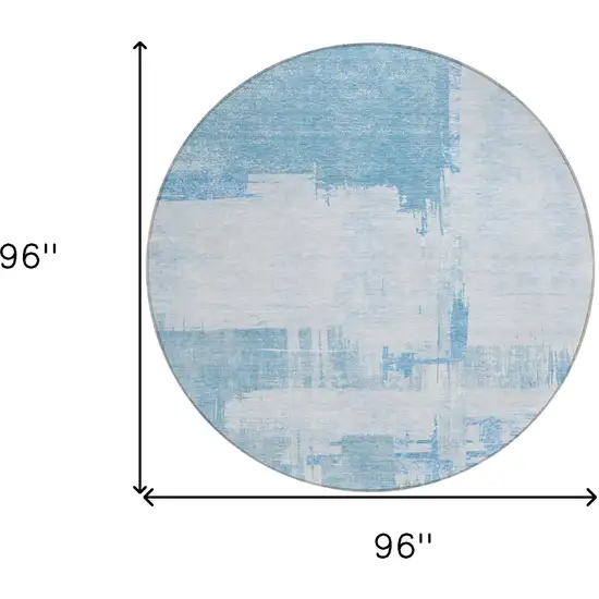 8' Sky Blue And Denim Blue Round Abstract Washable Indoor Outdoor Area Rug Photo 7