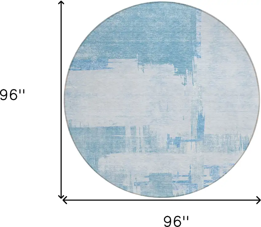 8' Sky Blue And Denim Blue Round Abstract Washable Indoor Outdoor Area Rug Photo 7