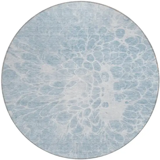 8' Sky Blue And Denim Blue Round Abstract Washable Indoor Outdoor Area Rug Photo 2