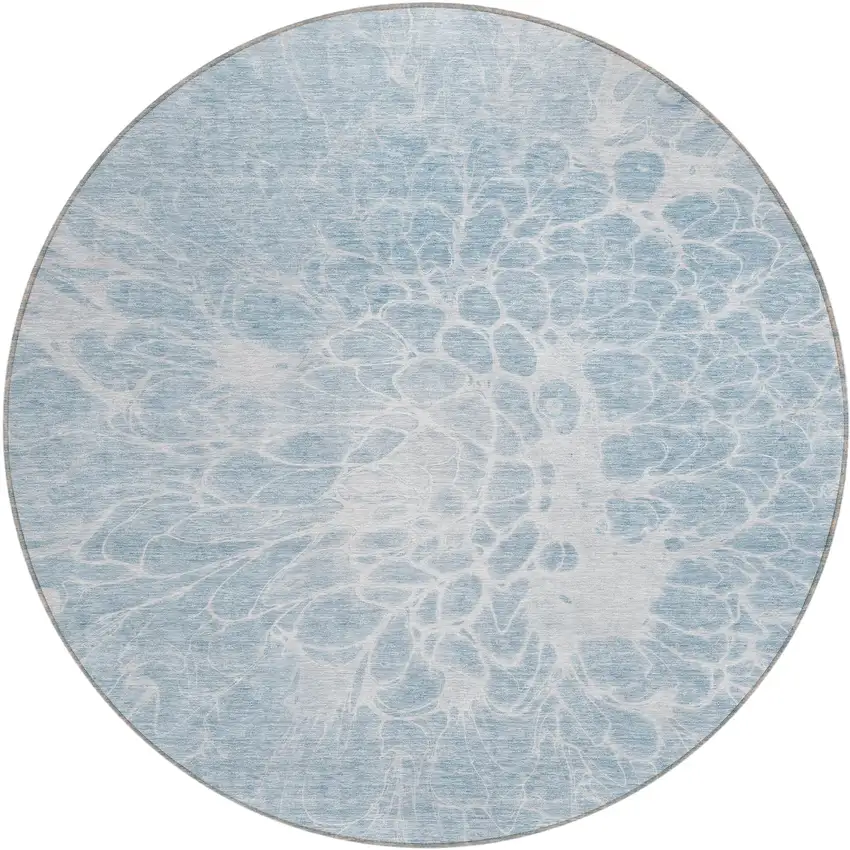 8' Sky Blue And Denim Blue Round Abstract Washable Indoor Outdoor Area Rug Photo 2