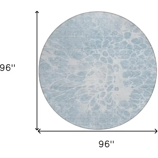 8' Sky Blue And Denim Blue Round Abstract Washable Indoor Outdoor Area Rug Photo 3