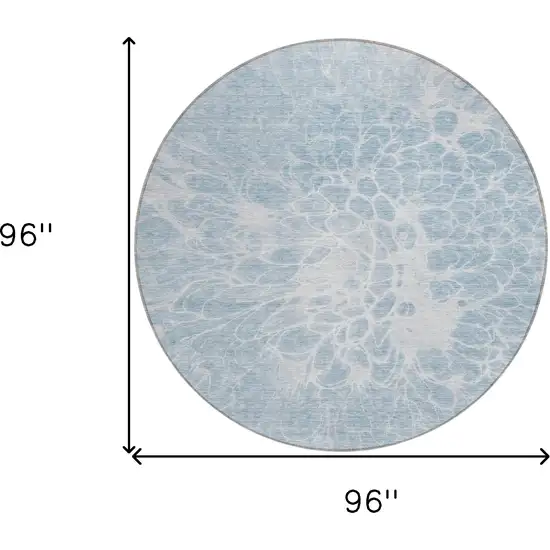 8' Sky Blue And Denim Blue Round Abstract Washable Indoor Outdoor Area Rug Photo 3